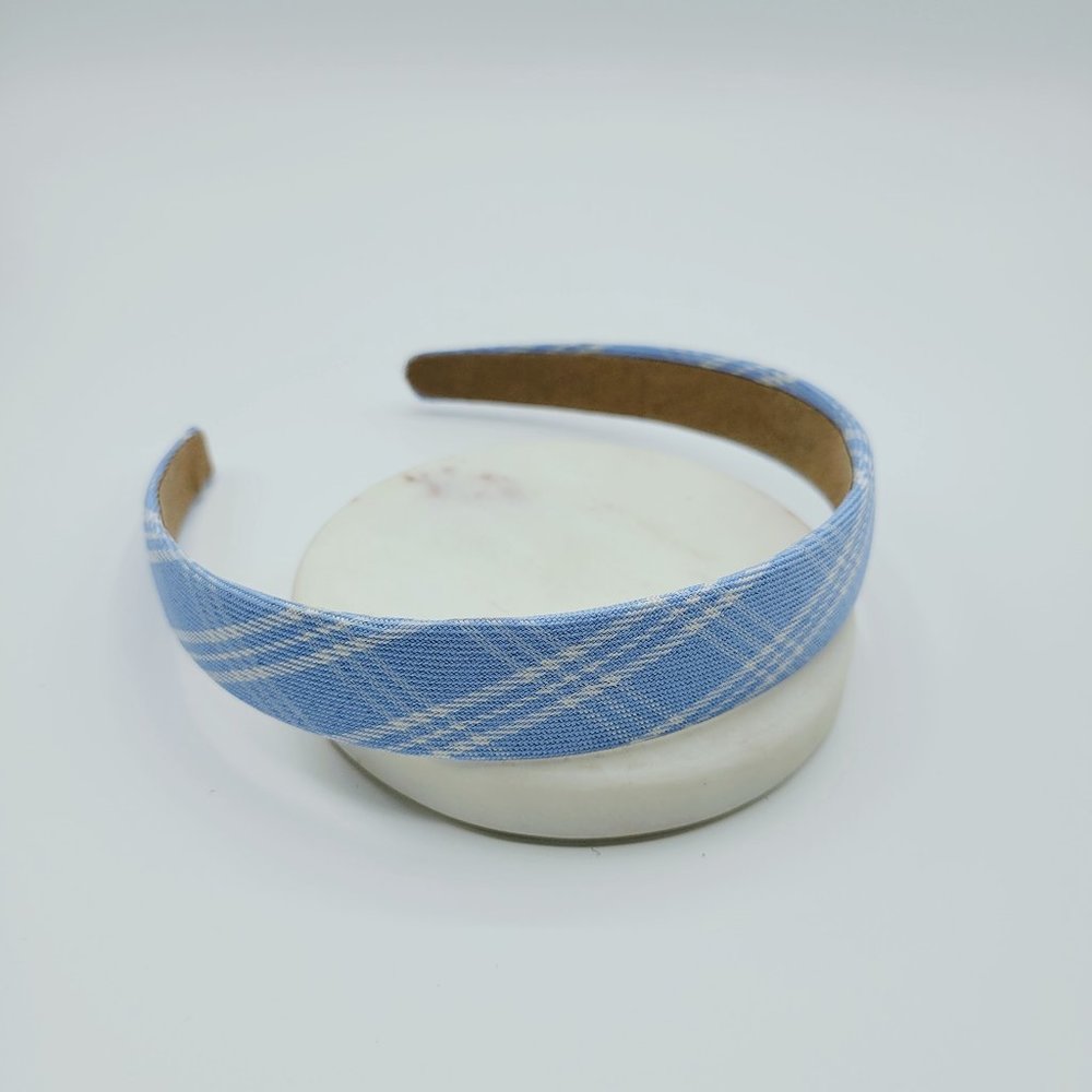 5 for $25 Blue White Check Plaid Pattern Headband_4